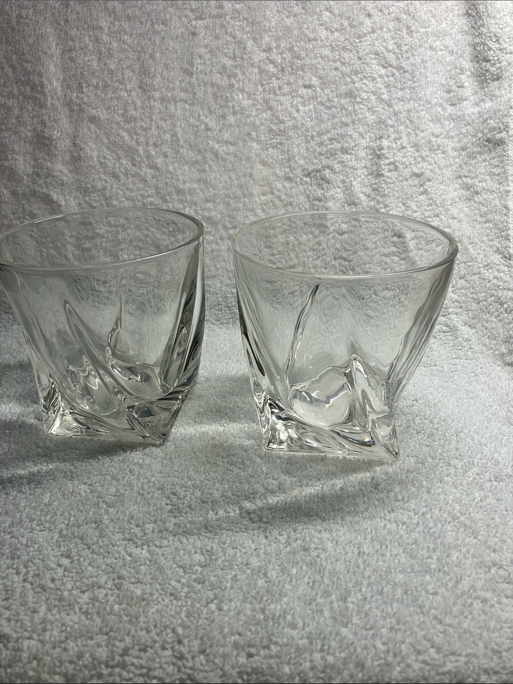 2 Mikasa Twisted Square Bottom Double Whiskey Glasses